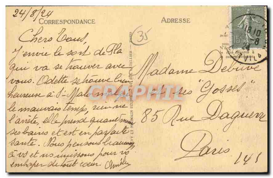 CPA Saint Malo Les deux Beys et la Plage de Bon Secours  — Verso