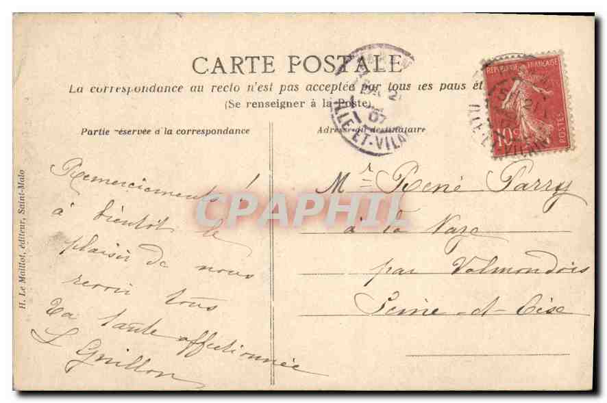 CPA Cote d'Emeraude Saint Malo maison ou naquit Duguay Trouin  — Verso