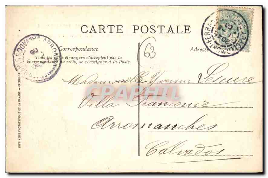 Clermont-Ferrand — L'Auvergne pittoresque — Hôtel de la Poste et Église des Minimes — Verso