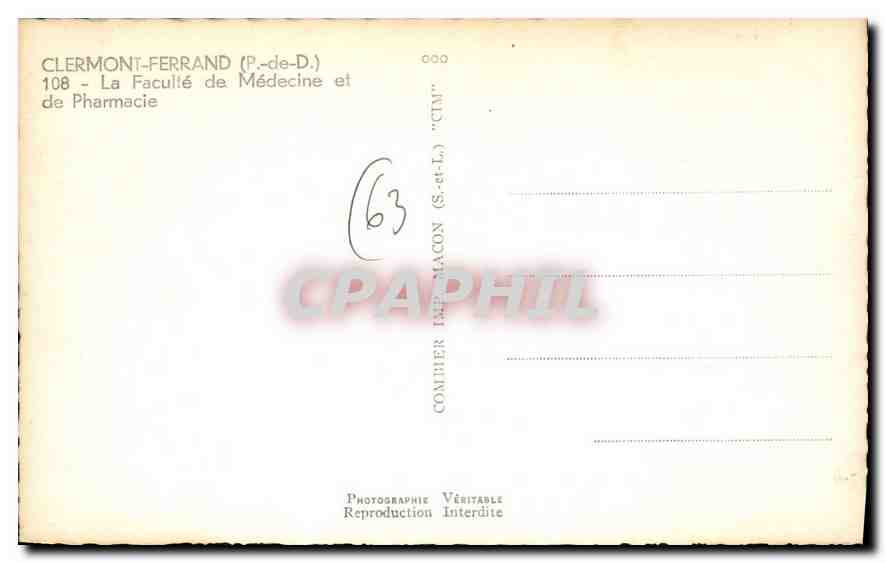 CPA Clermont Ferrand P de D la Faculte de Medecine et de Pharmacie  — Rückseite
