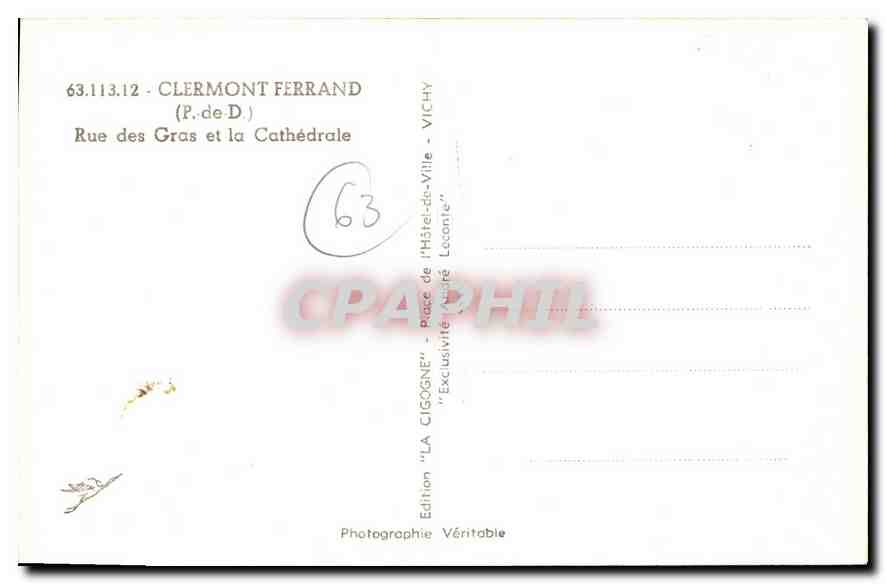 CPA Clermont Ferrand P de D rue des Gras et la cathedrale  — Verso