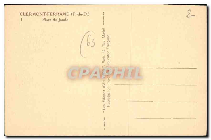 CPA Clermont Ferrand P de D place de Jaude  — Rückseite