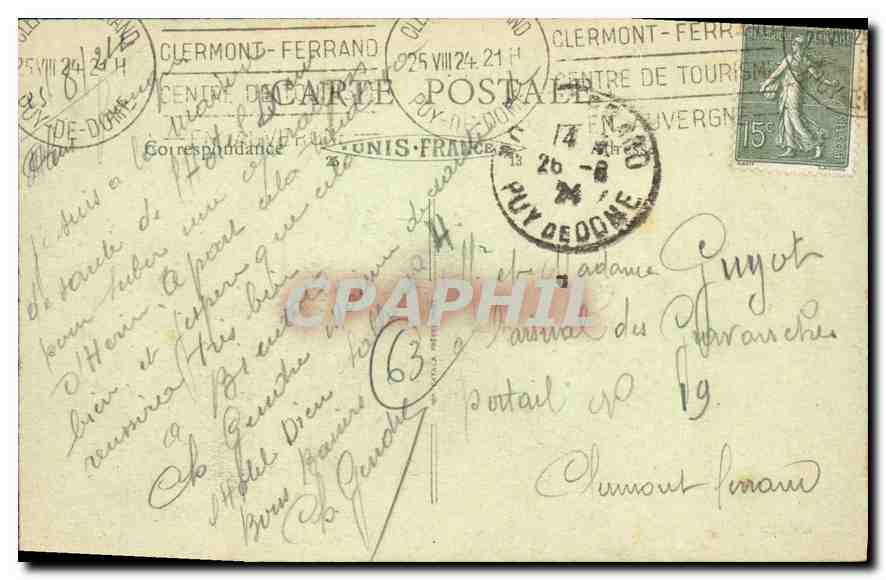 CPA L'Auregne Illustree Clermont Ferrand Place de Jaude et Statue de Vercingetorix  — Rückseite