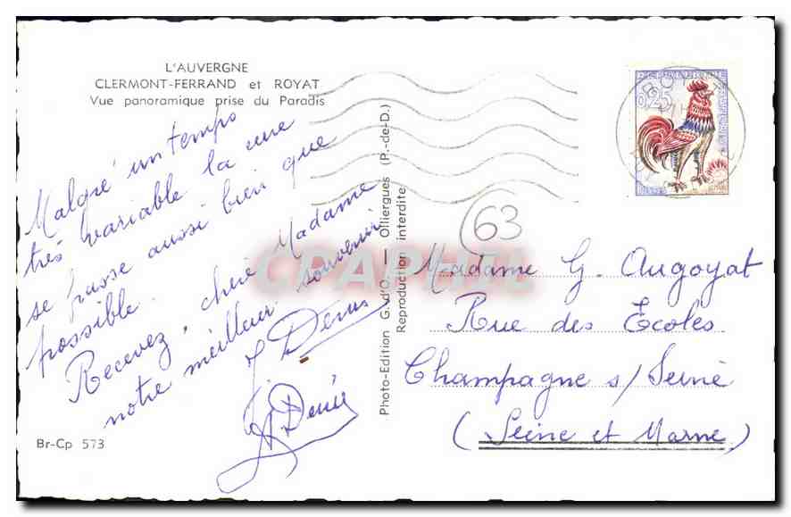 Clermont-Ferrand et Royat — Vue panoramique prise du Paradis — Gd'O — Verso