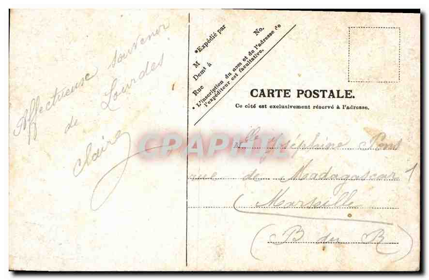 CPA Lourdes La Grotte et la Basilique  — Verso