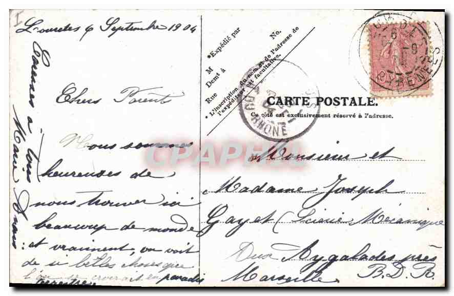 Lourdes — Ensemble de la Basilique, prise du Fort — V. P. Paris. No. 15. — Verso