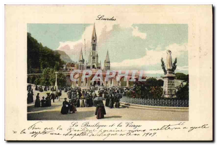 CPA Lourdes La Basilique et la Vierge