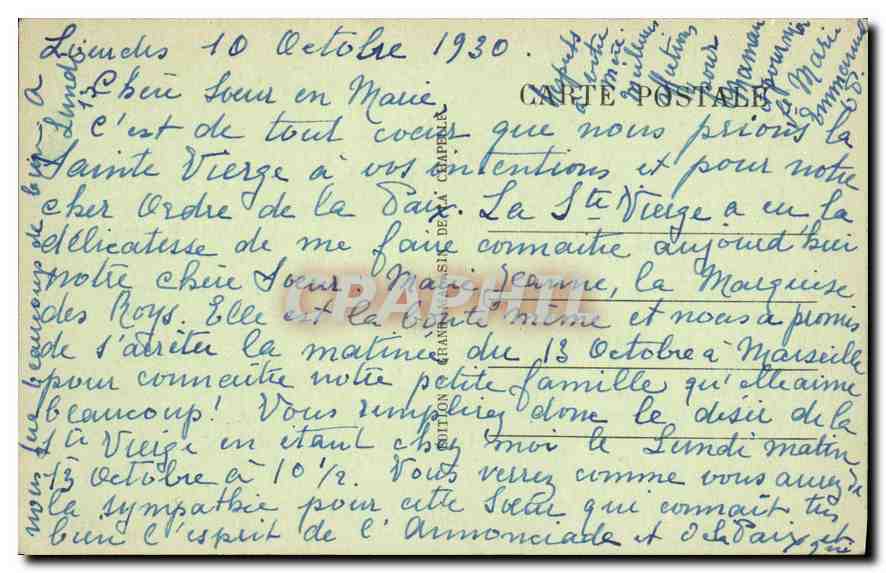 CPA L'Ave de Lourdes  — Verso