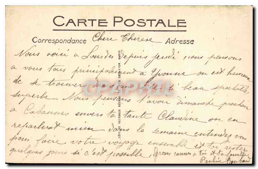 CPA Lourdes La Benediction des Malades  — Verso