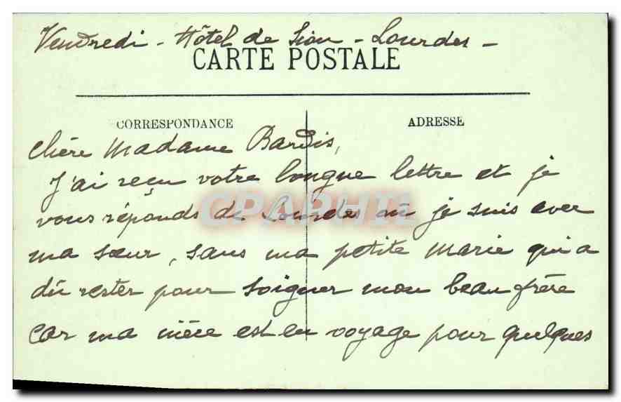 CPA Lourdes La Benediction des Malades  — Verso