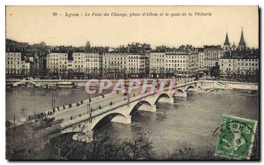 CPA Lyon Le Pont du Change Place d'Albon et le Quai de la Pecherie 