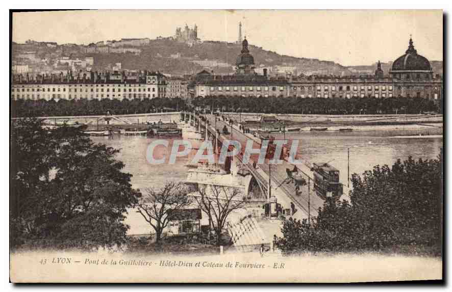 LYON — Pont de la Guillotière — Hôtel-Dieu et Coteau de Fourvière — E.R.