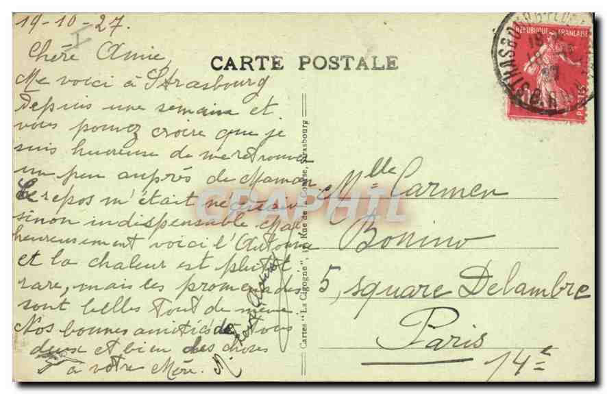 CPA Strasbourg A l'Orangerie Le Jet d'Eau et la Maison Alsacienne  — Verso