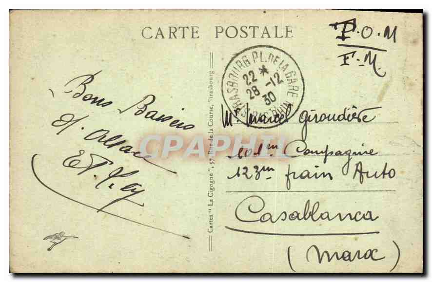 CPA Strasbourg l'hotel de Ville  — Rückseite