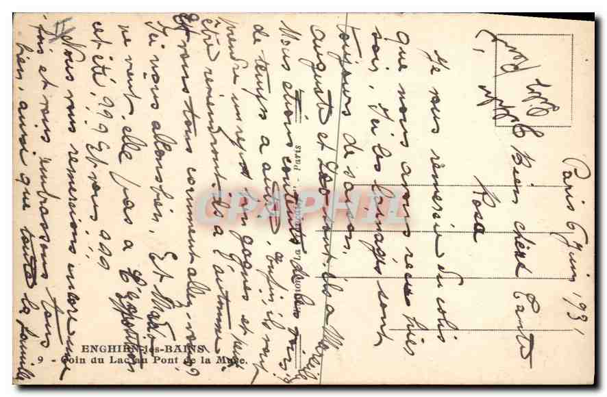 Enghien-les-Bains — Coin du Lac au Pont de la Mye — éditeur non identifié, n° de série 9 — Rückseite