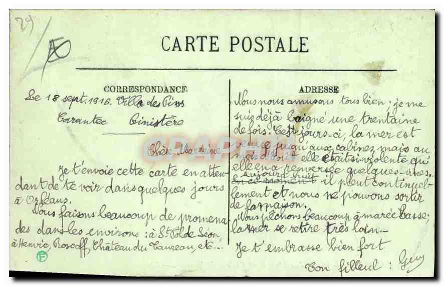 CPA Carantec vue de l'Ile Louet et du chateau du Taureau  — Rückseite