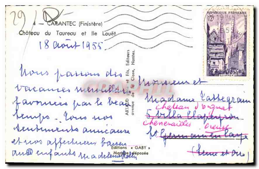 CPA Carantec Finistere chateau du taureau et Ile Louet  — Rückseite