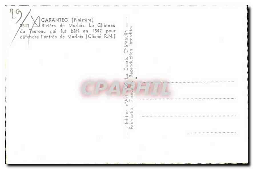 CPA Carantec Finistere riviere de Morlaix le chateau du Taureau qui fut bati en 1542 pour defendre d — Rückseite