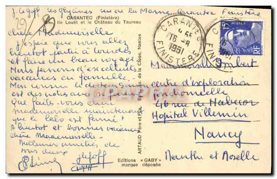 CPA Carantec Finistere Ile Louet et le chateau du Taureau  — Rückseite