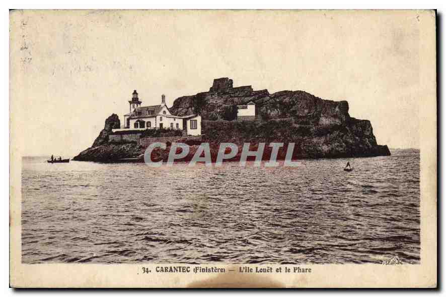 CPA Carantec Finistere l'Ile Louet et le Phare 