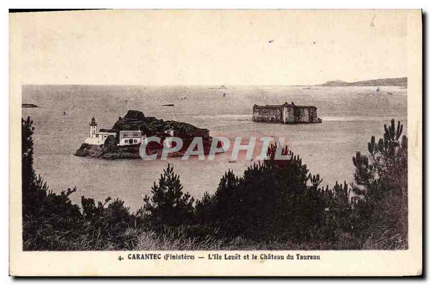 CPA Carantec Finistere l'Ile Louet et le chateau du Taureau 