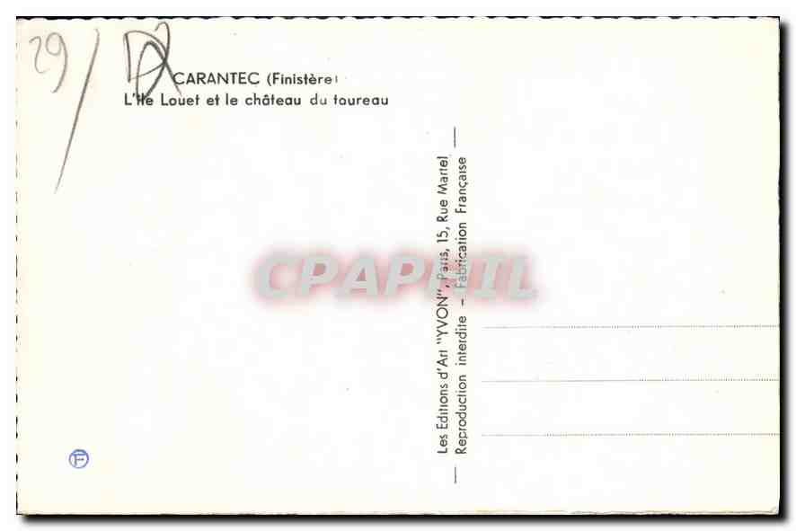 CPA Carantec Finistere l'Ile Louet et le chateau du Taureau  — Rückseite