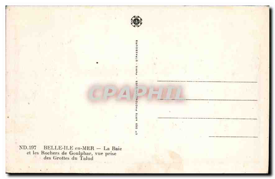 CPA Belle Ile en Mer la Baie et les Roches de Goulphare vue prise des Grottes du Talud  — Rückseite