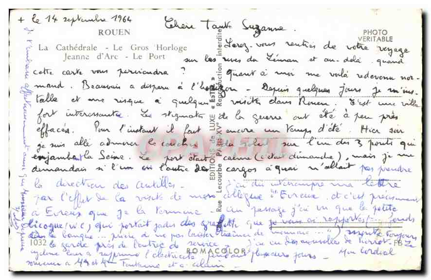 CPA Rouen la cathedrale le Gros Horloge Jeanne d'Arc le port  — Verso
