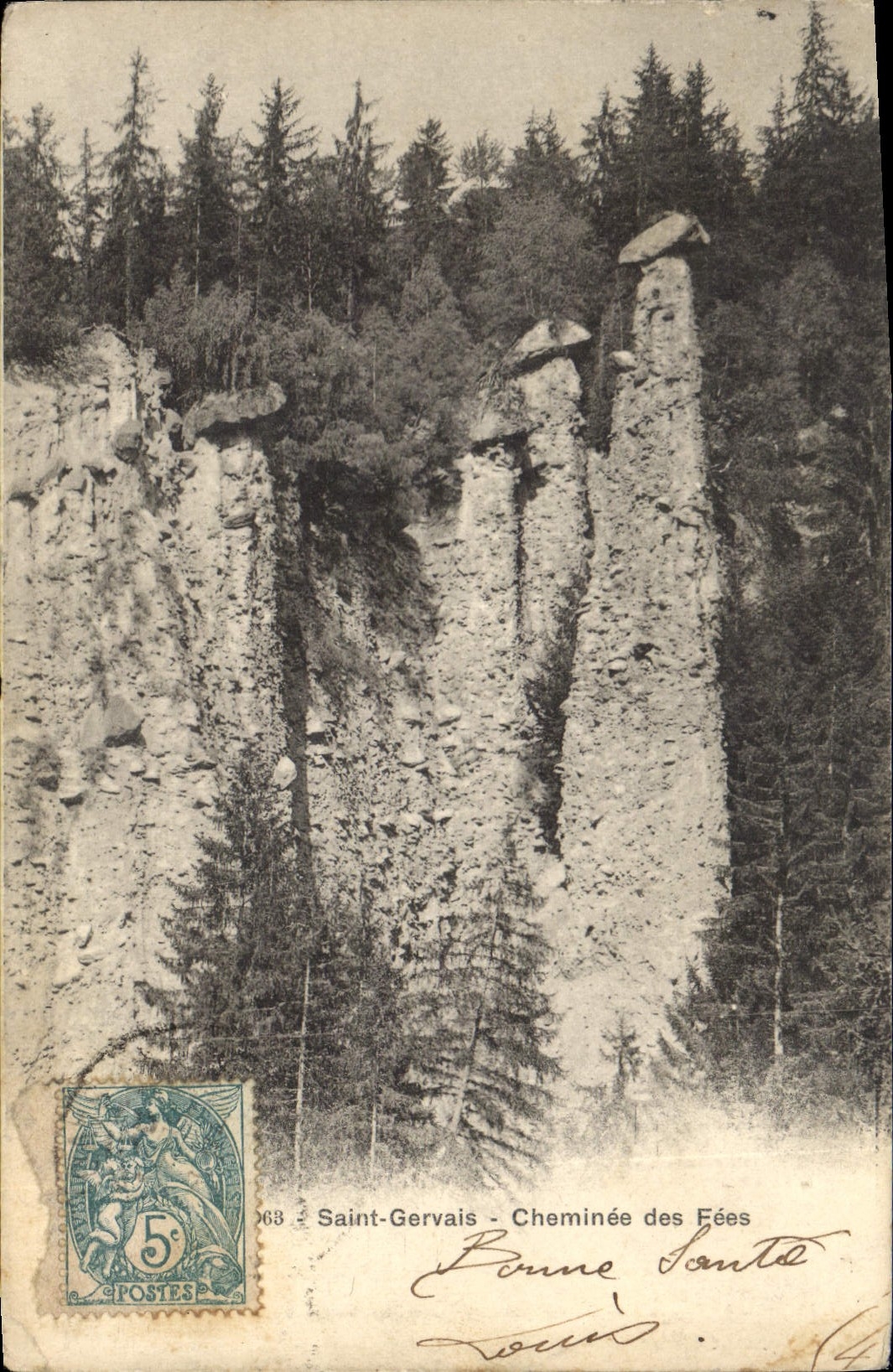 Saint-Gervais - Chimeneas de las Fées — editor Julien frères, Ginebra, n°63 - Anverso