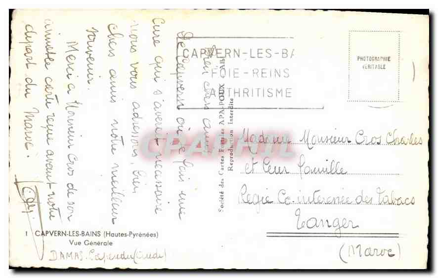 Capvern-les-Bains — Vue Générale — Société des Cartes Éditées A.P.A.P.O.D.E.X. — Rückseite