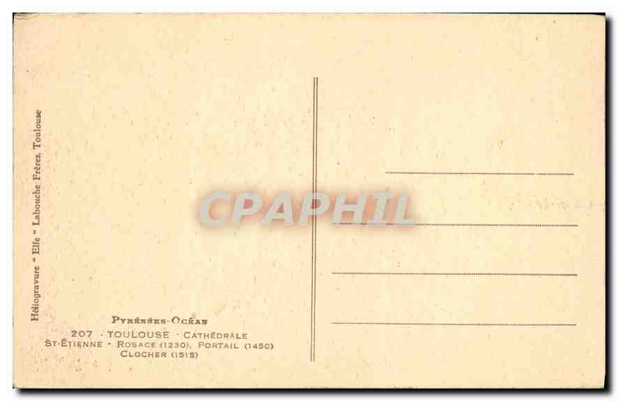 CPA Pyrenees Ocean Toulouse Cathedrale Ste Etienne  — Back