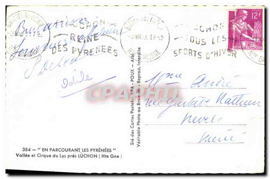 CPA En Parcourant les Pyrenees vallee et Cirque du Lys pres Luchon Hte Gne  — Rückseite