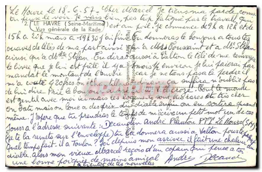 CPA Le Havre Seine Maritime vue generale de la Rade  — Rückseite