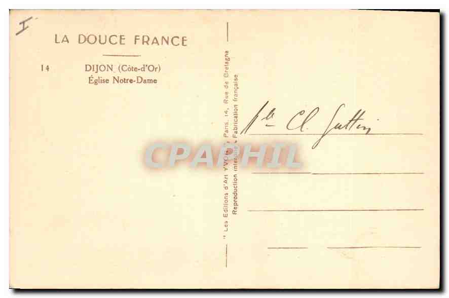 CPA Dijon Cote d'Or Eglise Notre Dame  — Rückseite