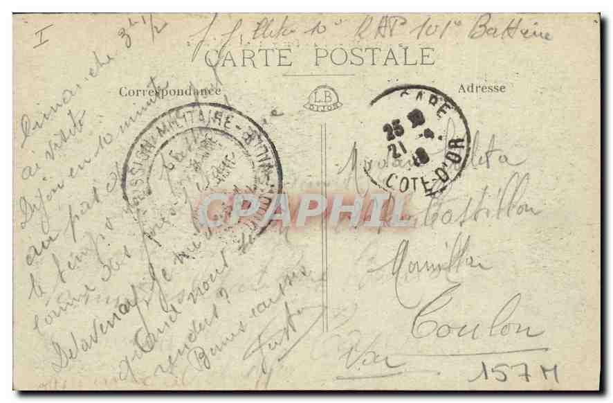 CPA Dijon Place Darcy et statue de rude  — Verso