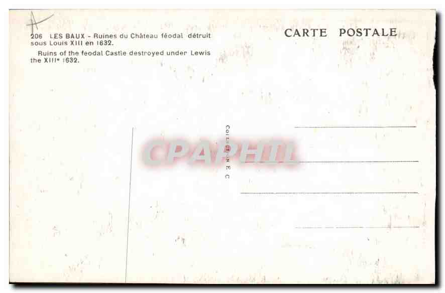 CPA Les Baux Ruines du Chateau feodal detruit sous Louis XIII en 1632  — Verso
