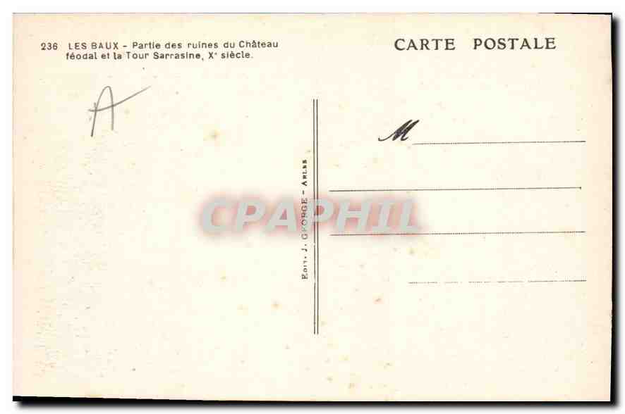 Les Baux - Partie des ruines du Château féodal et la Tour Sarrasine, Xe siècle — Verso