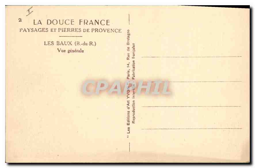 Les Baux (B.-du-R.) — Vue générale — Les Éditions d'Art YVO — n°2 — Verso