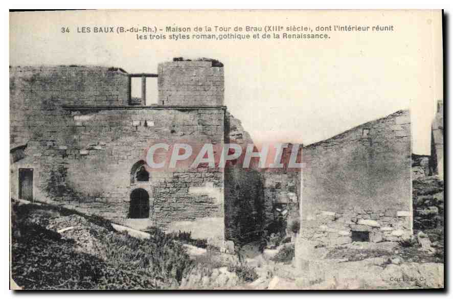 Les Baux (B.-du-Rh.) — Haus der Brau-Turm (13. Jahrhundert), dessen Innenraum die drei Stile Romanik, Gotik und Renaissance vereint.
