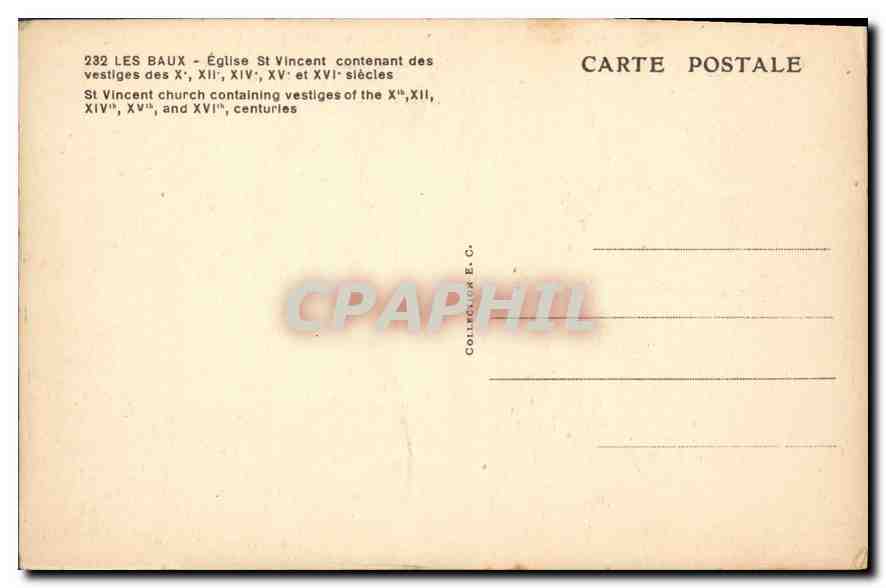 CPA Les Baux Eglise St Vincent  — Verso
