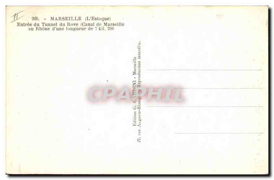 CPA Marseille L'Estaque Entree du tunnel du Rove  — Verso