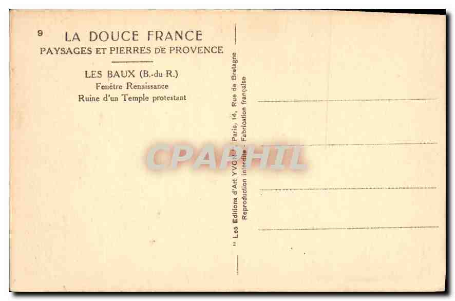 CPA Les Baux (B du Rh) Fenetre Renaissance Ruine d'un Temple protestant — Verso