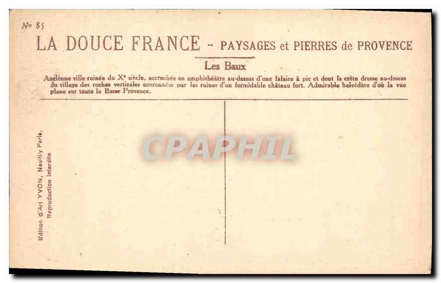 CPA Les Baux Ancienne ville ruinee su Xe s — Verso