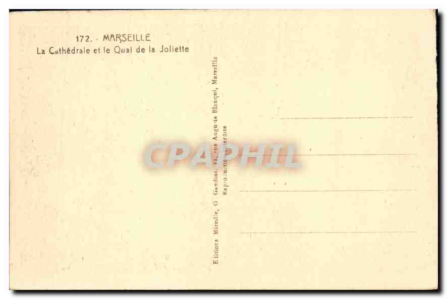 CPA Marseille La Cathedrale et le Quai de la Joliette — Verso