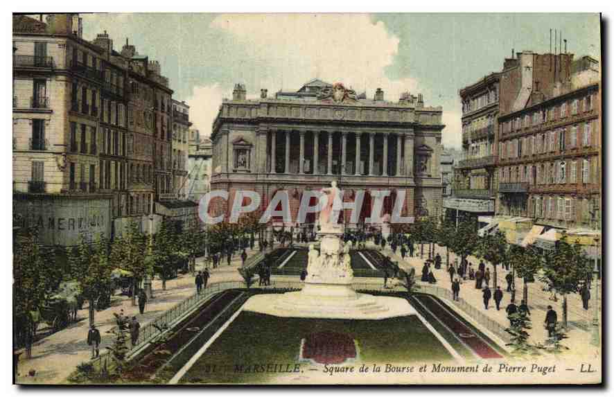 CPA Marseille Square de la Bourse et Monument de Pierre Puget