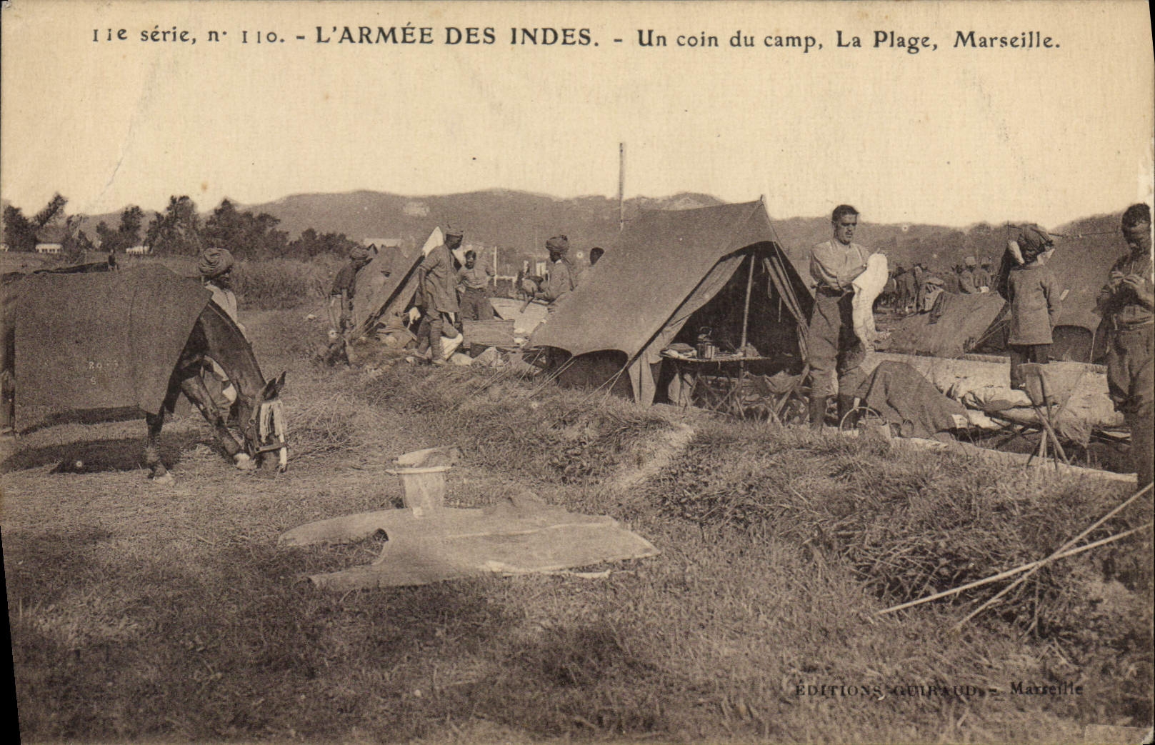 CPA Marseille L'Armee des Indes Un Coin du camp la Plage Militaria