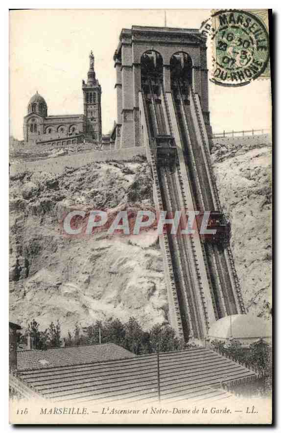 CPA Marseille L'Ascenseur et Notre Dame de la Garde