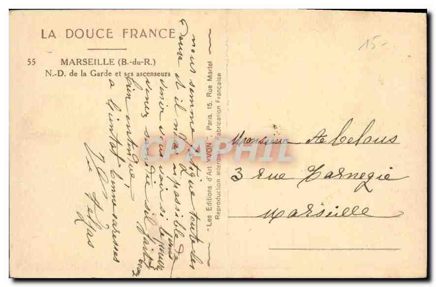 CPA Marseille (B du R) N D de la Garde et ses ascenseurs — Rückseite