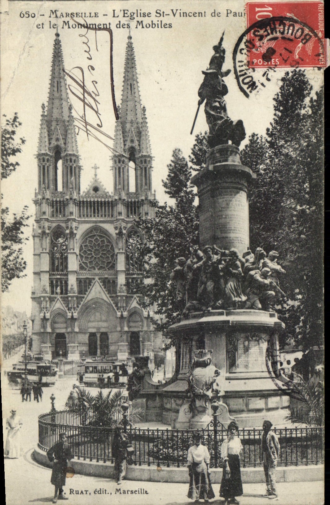CPA Marseille L'Eglise St Vincent de Paul et le Monument des Mobiles