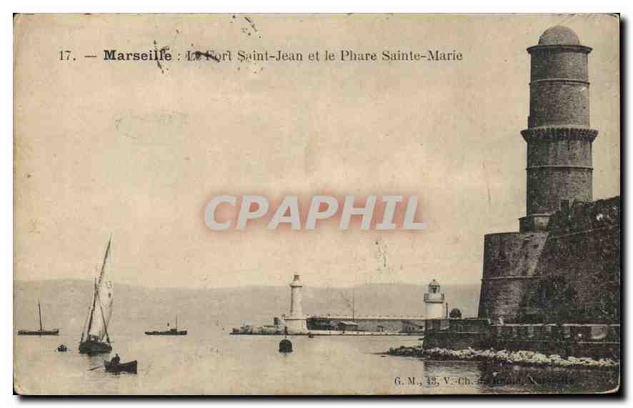 CPA Marseille Le Fort Saint Jean et le Phare Sainte Marie